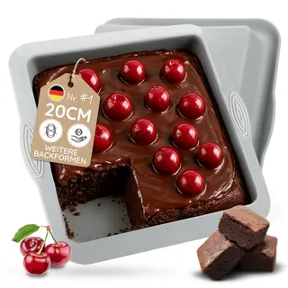 Backefix Brownie Backform Silikon 20×20 cm | eckige quadratische Kuchenform 2000 ml | extra Wandstärke gegen Verformen | Kuchen- & Auflaufform auch ideal für Lasagne| antihaftend, BPA- & PFAS-frei