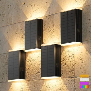 GBEAST Solar Wandleuchte Aussen, Up and Down Leuchten Solarleuchte | 3000K/4000K/6000K&RGB 4 Modi, IP67 Dekoration für Häuser, Garagen, Veranden, Hauseingänge (4, Schwarz)