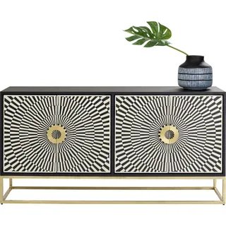 Kare Design Sideboard Electro, Schwarz/Weiß, Kommode, Massivholz Korpus, Stahlbeine, Zebra-Look, handgearbeitet, Soft-Close Türen, mit 2 Türen, 80x160x40 cm (H/B/T)