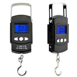 Kleine Waage, bis zu 50 kg/110 lb, Digitale Waage, Messung bis zu 100 cm, Waage mit Maßband, Elektronische Fischwaage, 2 AAA-Batterien inklusive, Fischwiegen, HDWR wagPRO-H50D