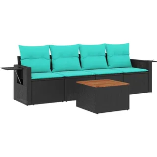 vidaXL 5-teiliges Gartensofa-Set mit Kissen, schwarzes Polyrattan - Schwarz