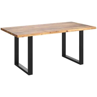 Ambia Garden Gartentisch , Schwarz, Akaziefarben , Holz, Metall , Akazie , vollmassiv , rechteckig , U-Form , 80x76x140 cm , Fsc , Holzmöbel, Holztische, Gartentische Holz