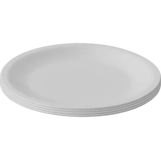 Engelland - 4er Set Kunststoff-Teller, Hellgrau, Ø 23,5 cm, flach, bruchfest, wiederverwendbar, Mehrweg, Plastikteller, mikrowellen- & spülmaschinenfest, BPA-frei, Camping, Picknick, Party