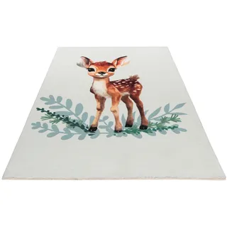 OBSESSION Kinderteppich »My Greta 630« rechteckig 6 mm Höhe bedruckt, niedliches Reh Motiv, waschbar, mit Fransen, Kinderzimmer, bunt