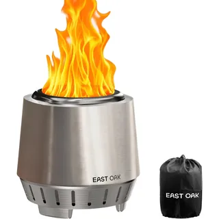 EAST OAK Kleine Rauchfreie Feuerschale, Tragbarer Tisch-Feuerkorb aus 304 Edelstahl mit Abnehmbarer Ascheplatte & Tragetasche – für Holz/Pellets. Ideal für Balkon, Garten, Camping ⌀22,1cm, Höhe 21,1cm