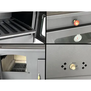 Kaminofen mit Backfach und Herdplatte Alegra 93894 6 kW Kamin Mehrfachbelegung Holzofen Ofen Holz Holzherd Küchenhexe Kochplatte Küchenofen - Schwarz