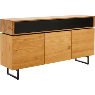 Mid.you Sideboard , Schwarz, Eichefarben , Holz, Metall, Holzwerkstoff , Eiche , furniert , 3 Fächer , 3 Schubladen , 160x86x40 cm , Bsci , Holzmöbel, Kommoden Holz, Sideboards Holz