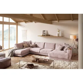 KAWOLA Wohnlandschaft U-Form Madeline Cord Longchair rechts rosa