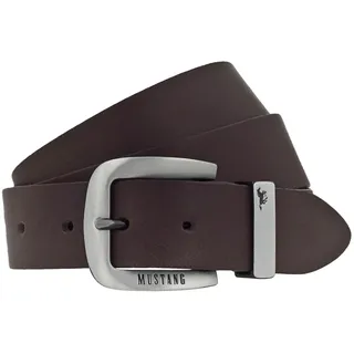 MUSTANG Ledergürtel Dornschließe aus geschwärztem Silber, mit Logo-Schriftzug, 3,5 cm, braun