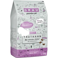 GRAU – das Original – Trockenfutter für Hunde - Truthahn, 1er Pack (1 x 3 kg), getreidefrei, für aktive, erwachsene Hunde