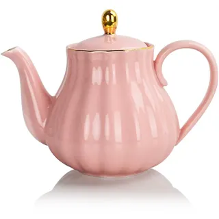 Sweejar Home Porzellan-Teekanne mit Teesieb und Deckel, Teegeschirr mit Filter, 890 ml, für Tee, Kaffee, Milch, Frauen, Büro, Zuhause, Geschenk (Kürbisform, Rosa 1)