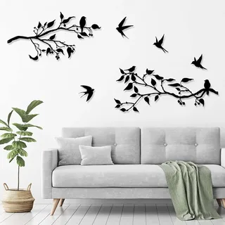 Pduoduo Wanddekoration mit Vögeln aus Metall,Vogel auf Zweig,Metall Vögel Wanddekoration Hängende Blätter mit Vögeln für Innen und Außen für Haus und Garten