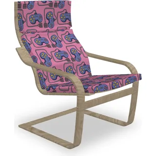 ABAKUHAUS Gaming Poäng Sessel Polster, Cabled Joystick Illustration, Sitzkissen mit Stuhlkissen mit Hakenschlaufe und Reißverschluss, Rosa Violett Blau - Rosa