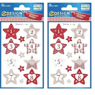 AVERY Zweckform Adventskalender Zahlen 24 Sterne (Made in Germany, Aufkleber Weihnachten, Papier, selbstklebend, Sternenzahlen, Adventskalender, Adventszahlen Nr. 1-24, Weihnachtskalender) 52890