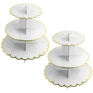 YAVO-EU 2 Stück Tortenständer 3 Etagen Cupcake Ständer Servierständer Muffinständer für Geburtstag Party, Kaffeetafel, Hochzeit, Babypartys - Wiederverwendbar (Weiß)