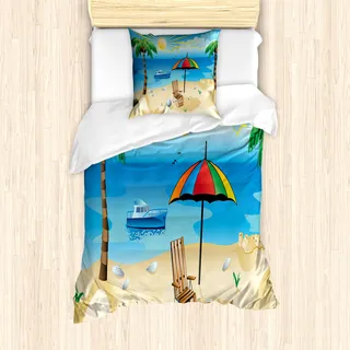 ABAKUHAUS Strand Mantele, Cartoon Muster, Milbensicher Allergiker geeignet mit Kissenbezügen, 135 cm x 200 cm - 80 x 80 cm, Mehrfarbig