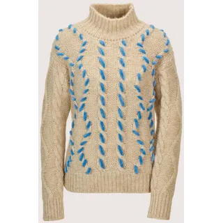 Longpullover MADELEINE "Strickpullover Modischer Grobstrickpullover mit Folklore-Elementen", Damen, Gr. 48, beige (caramel, melange, bleu), Obermaterial: 40% Polyacryl PAN. 30% Alpaka WP. 30% Polyamid PA., Modern, Pullover Longpullover, Mit Zopf- und Rhomben-Muster
