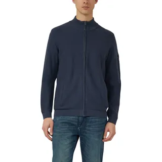 Strickjacke S.OLIVER, Herren, Gr. S, blau, Strick, Obermaterial: 100% Baumwolle, unifarben, regular fit normal, hoch geschlossener Ausschnitt, Rippbündchen, Strickjacken Strickjacke, mit Stehkragen, Regular Fit