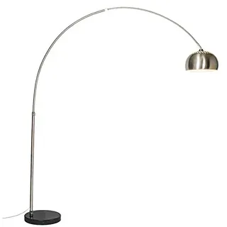 Qazqa - Modern Bogenleuchte I Bogenlampe I Lampe I Leuchte Stahl I Silber I nickel matt Metallschirm 32 cm verstellbar - XXL I Wohnzimmer - Stahl Länglich - LED geeignet E27