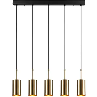 Selsey Daffnia - Pendellampe in Schwarz / Gold aus Metall, 5-flammig, höhenverstellbar 40-120 cm