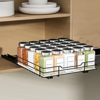 ZDDLOINP Ausziehbares Gewürzregal Für Schrank, Gewürzregal Schwarz, Gewürz Organizer Ausziehbar, Schrank Organizer Platzsparend, Schrank Organizer Küche