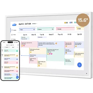 Dragon Touch 15.6 Zoll Digitaler Kalender Wand - 1920 * 1080 FHD Elektronischer Wandkalender Familienplaner mit 32GB Speicher und Wandhalterung, Touchscreen Intelligenter Tischkalender-Weiß