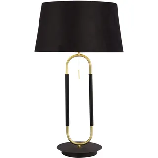 Tischleuchte Nachttischlampe E27 Schwarz Messing 63 cm Stoff Metall Zugschalter
