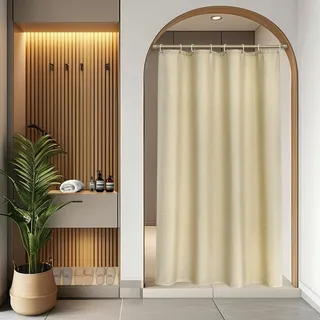 EurCross Duschvorhang 120 x 200 Leinen Texturiert Beige Duschvorhänge, Schwerer Hotel Luxus Wasserdicht Textil Dusch Vorhang, Schmale Kleine Polyester Waschbar Antischimmel Badevorhang mit 8 Ringen