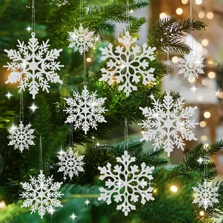 36 Stück Christbaumschmuck Schneeflocken Deko, Weihnachtsbaum Deko, Weihnachts Winterdeko Schneeflocken Anhänger Glitzer Weiß Weihnachtsbaumschmuck Weihnachten Deko Baumschmuck Christmas Decorations