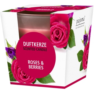 pajoma® Duftkerze, Roses & Berries - im satinierten Glas | 120g Wachsgewicht, Brenndauer: 25 Stunden, in edler Geschenkverpackung | Premium Qualität