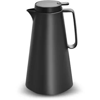 Karaca Thermoglass Lina - Teekanne Thermoskanne 1L mit Glaseinsatz, Kunststoff Isolierkanne, 12 Stunden heiß, 24 Stunden Kalt Kaffeekanne, Thermo Teekanne mit Auslaufsicherer Deckel - Schwarz