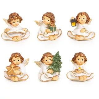 Logbuch-Verlag 6 mini Weihnachtsengel kleine Engel Figuren Deko weiß Gold Schutzengel Geschenk Kollegen Kunden Mitarbeiter 4 cm