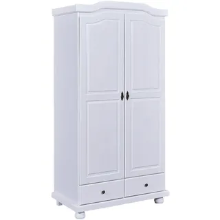 Interlink Inter Link Bauernschrank Dielenschrank Landhauschrank mit 2 Türen 2 Schubladen Kiefer massiv weiss lackiert