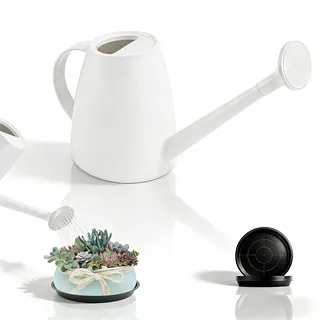 msymsyu 1.8L Giesskanne Klein Gießkanne Zimmerpflanzen Kunststoff Kleinegießkanne mit Langem Ausgießer Mit 10 STK Schwarz Blumentopf Untersetzer für Zimmer und Balkon Sukkulenten Topfpflanzen (Weiß)