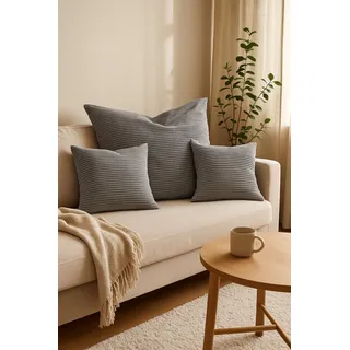 XDREAM XXL Sofakissen aus Cord inkl. kleinem Sofakissen | Gemütliches Sofakissen mit Cord | Liegekissen oder Bodenkissen in Grau | XXL Kissen 90 x 90 cm + 2 Sofakissen 45 x 45 cm