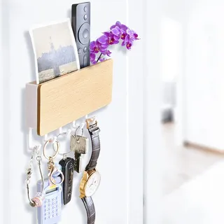 Echehi Leichte Schlüsselhalter mit 5 Haken, Einfach zu Installierende Schlüsselbrett Ohne Bohren, Kleine Schlüsselablage, Briefständer, Geeignet für Eingangsbereiche und Hinter Türen. Weiß
