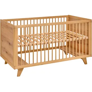 Jimmylee Gitterbett , Eichefarben , Holz, Holzwerkstoff , Eiche , teilmassiv , 78x80x148 cm , zum Juniorbett umbaubar, höhenverstellbar, Aufbauanleitung im Karton, Lattenrost inklusive, Schlupfsprossen , Babymöbel & Kindermöbel, Babyzimmer, Babybetten, Gitterbetten