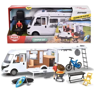 DICKIE Toys - Spielzeug Wohnmobil (30 cm) - aufklappbarer Camping-Wagen (weiß) mit viel Zubehör, für Kinder ab 3 Jahren