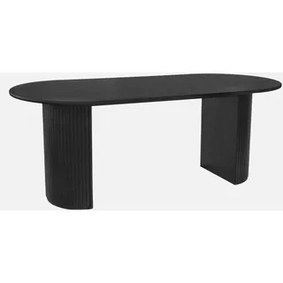 sweeek - Ovaler Esstisch 200 cm Heveaholz und Eichenfurnier für 6-8 Personen - Schwarz - Schwarz