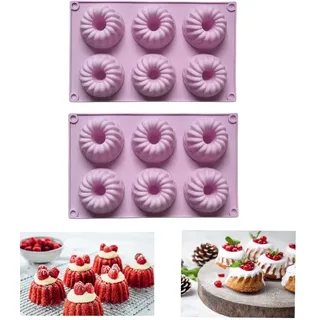 Firavggu 2 Stk Mini Gugelhupfform Silikon Gugelhupf Form Silikonform 6 Capacity Klein Gugelhupf Kuchenform Backform Antihaftbeschichted Cake Form für Kuchen Muffins Brownie(Hellviolett)