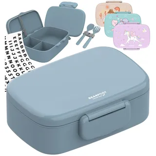 BEARFOOT Brotdose Kinder mit Fächern, BPA frei, Lunchbox, Bento box, Brotbox, Brotdose Mädchen & Jungen, Snackbox, 100% auslaufsicher, Vesperbox für Kindergarten, Schule (Blau)