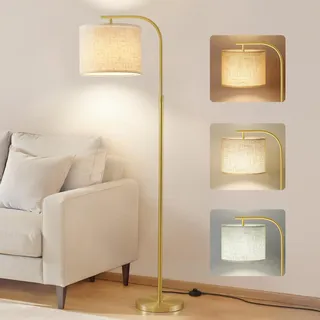 VASAGLE Stehleuchte, Bogenlampe, Stehlampe, höhenverstellbare Leselampe, 150-175 cm hoch, modern, mit Fußtaster, Lampenschirm aus Stoff, E27 Fassung, blassgold LFL006AB02
