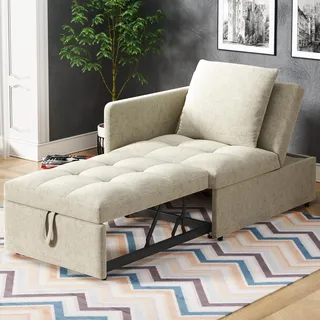 FAVSH Schlafsessel mit Bettfunktion, Polsterbett Schlafsofa 3 in 1 Multifunktions-Klappsofa, Schlafhocker mit Bettfunktion, Sofabed mit Bezug in Leinenoptik für kleine Räume (Beige)