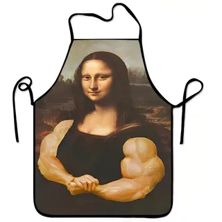 1 PCS Ärmellose Schürze mit „Mona Lisa“-Muskelmotiv, 60 x 80 cm, Polyester – Lustige Schürze für Partys, Grillabende und als originelles Geschenk