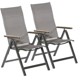 Gartenstuhl MERXX "Trivero", grau, B:59cm H:111,5cm, Polyester, Stühle, Gartenstuhl, 2er Set, Alu/Textil, klappbar, braun, Topseller