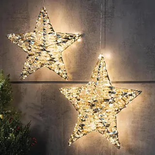 2x LED Stern "Golden" aus Metall & Kunststoff, gold, 200 / 400 Lichter, Timer, Outdoor Gartendeko für Draußen, Weihnachtsdeko, Winterdeko, Leuchtstern - Gold