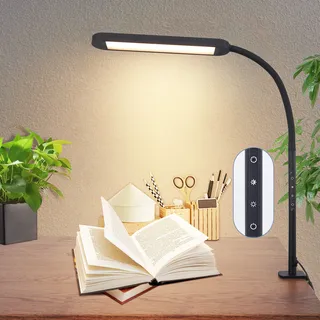 ZMH Schreibtischlampe LED Dimmbar Klemmbar Schwarz Arbeitsleuchte 11W Bürolampe Tageslichtlampe Augenschutz Einstellbare Farbtemperaturen Tischlampe mit Timerfunktion Ladefunktion - Schwarz