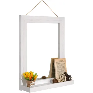 Emfogo Wandspiegel mit Regal, 50,8 x 40,6 cm, Bauernhaus-Dekor, Wandspiegel zum Aufhängen für Badezimmer, Waschtisch, Schlafzimmer, Eingangsbereich, Wohnzimmer (verwittertes Weiß)