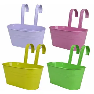 Puedno 4 Stück Metall-Blumentopf Hängend 27cm, Hängepflanzentöpfe mit Ablaufloch, Groß Blumentöpfe zum Aufhängen mit Abnehmbaren Haken für Balkon Zäune Fenster Geländer Wand, 4 Farben