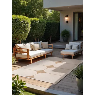 Hanse Home Northrugs Bowen In- & Outdoor Teppich Modern - Modernes Flachgewebe, Wendeteppich mit Bogen Design, ÖKO-TEX Wetterfest & UV-beständig für Balkon, Terrasse, Garten – Jute Weiß, 160x230cm